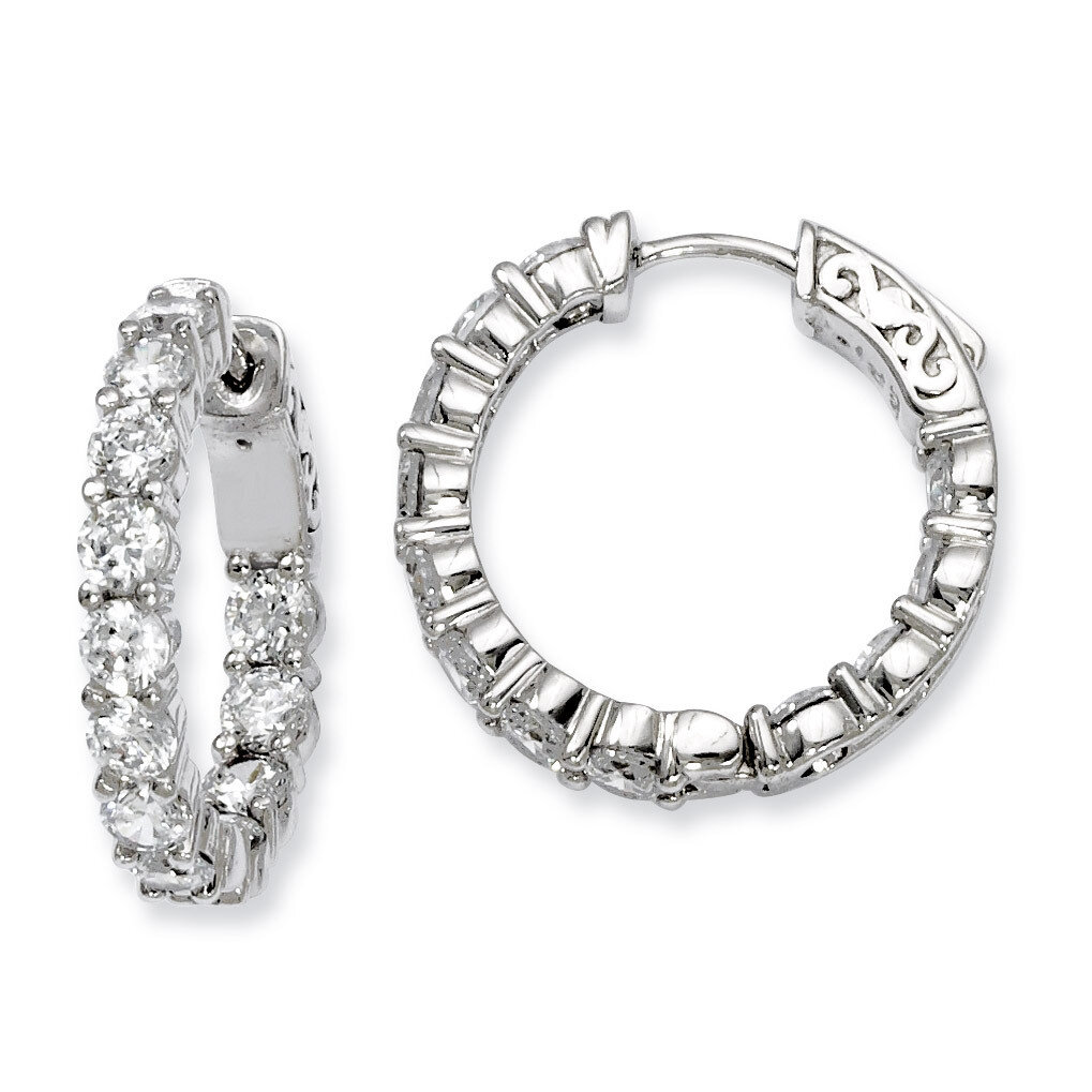 Diamond In and Out Hinged Hoop Earrings Sterling Silver Rhodium-plated QE7971, MPN: QE7971, 8867742…