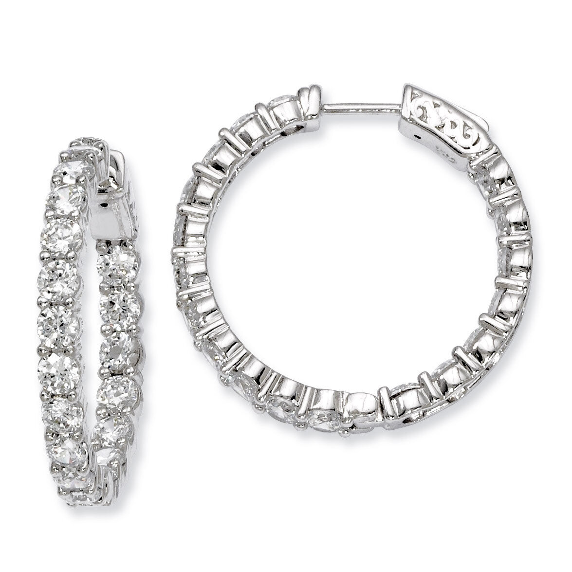 Diamond In and Out Hinged Hoop Earrings Sterling Silver Rhodium-plated QE7972, MPN: QE7972, 8867742…