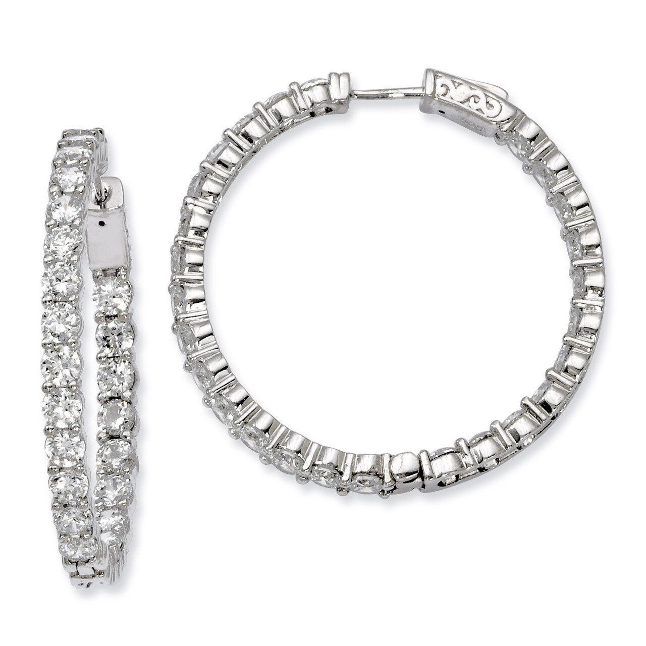 Diamond In and Out Hinged Hoop Earrings Sterling Silver Rhodium-plated QE7973, MPN: QE7973, 8867742…