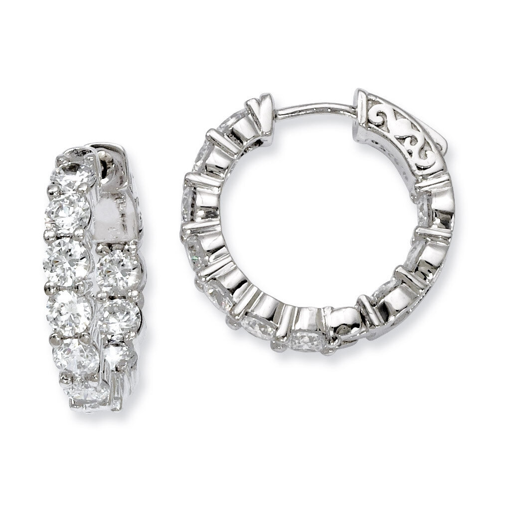 Diamond In and Out Hinged Hoop Earrings Sterling Silver Rhodium-plated QE7974, MPN: QE7974, 8867747…