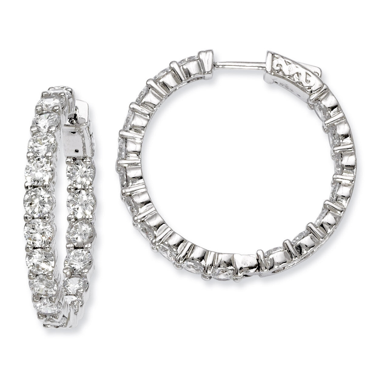 Diamond In and Out Hinged Hoop Earrings Sterling Silver Rhodium-plated QE7975, MPN: QE7975, 8867747…