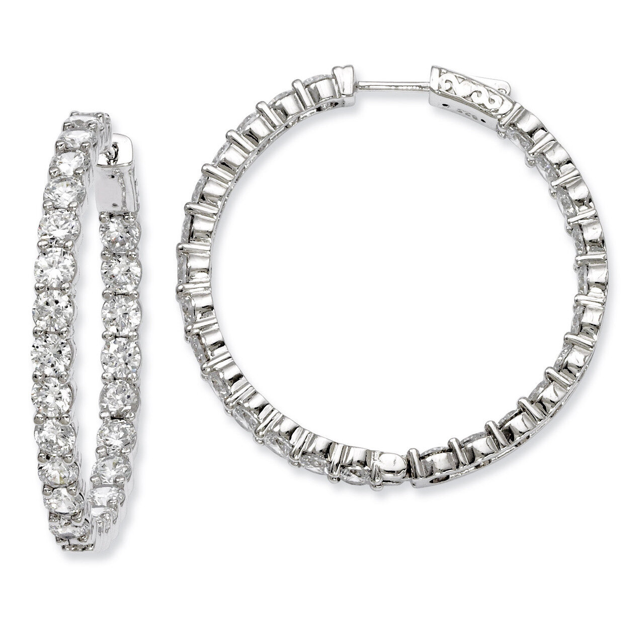 Diamond In and Out Hinged Hoop Earrings Sterling Silver Rhodium-plated QE7976, MPN: QE7976, 8867747…