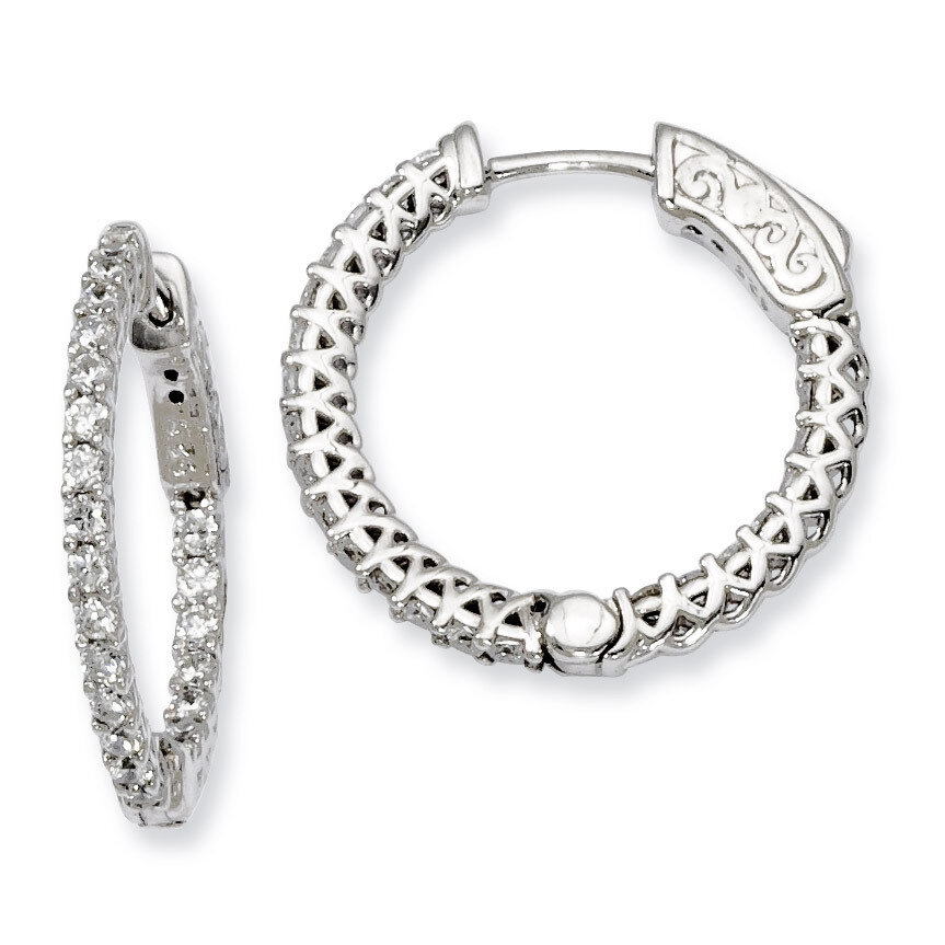 Diamond In and Out Hinged Hoop Earrings Sterling Silver Rhodium-plated QE7978, MPN: QE7978, 8867747…