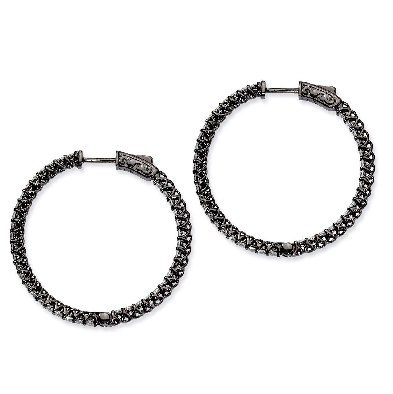 Diamond In and Out Hinged Hoop Earrings Sterling Silver Rhodium-plated QE7982B, MPN: QE7982B, 88677…