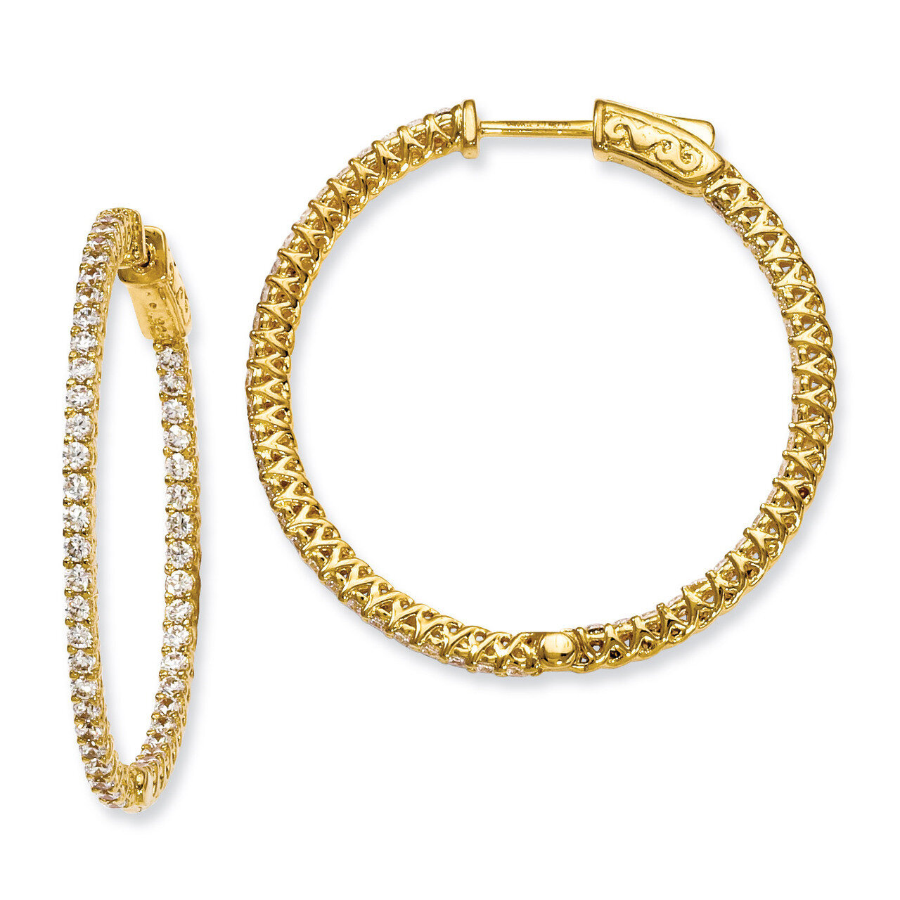 Diamond In and Out Hinged Hoop Earrings Sterling Silver Gold-plated QE7982Y, MPN: QE7982Y, 88677429…