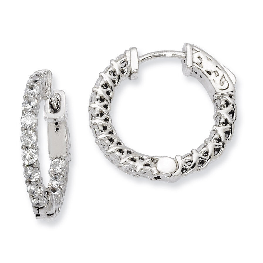 Diamond In and Out Hinged Hoop Earrings Sterling Silver Rhodium-plated QE7983, MPN: QE7983, 8867742…