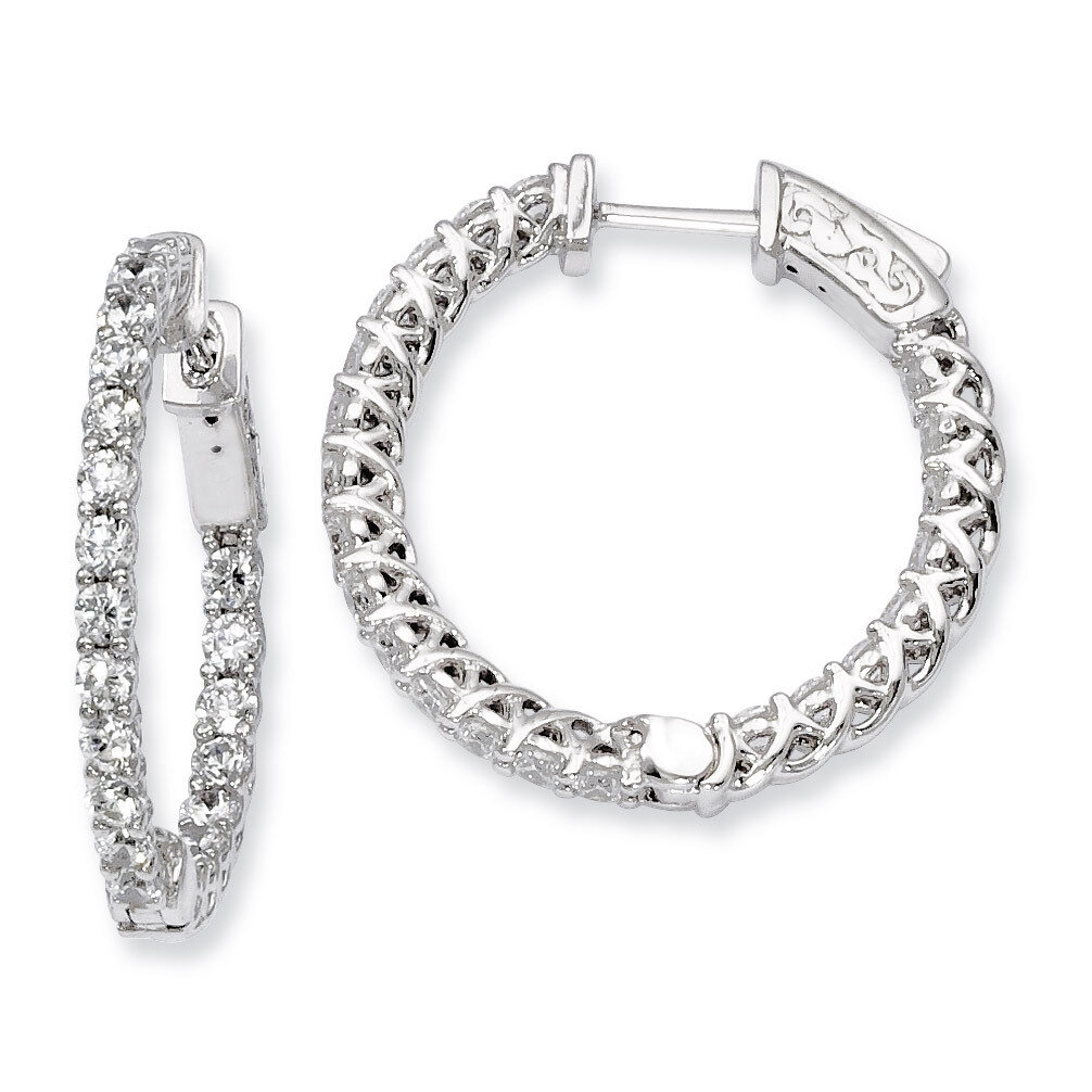 Diamond In and Out Hinged Hoop Earrings Sterling Silver Rhodium-plated QE7984