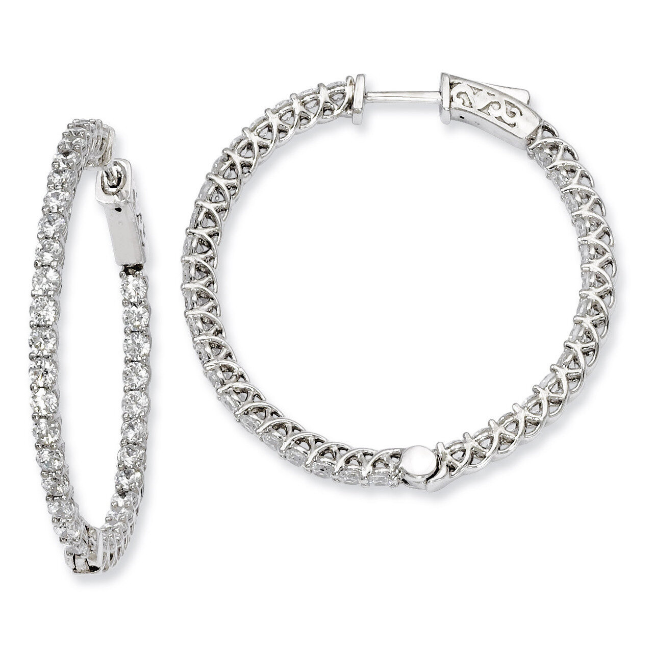 Diamond In and Out Hinged Hoop Earrings Sterling Silver Rhodium-plated QE7985, MPN: QE7985, 8867742…