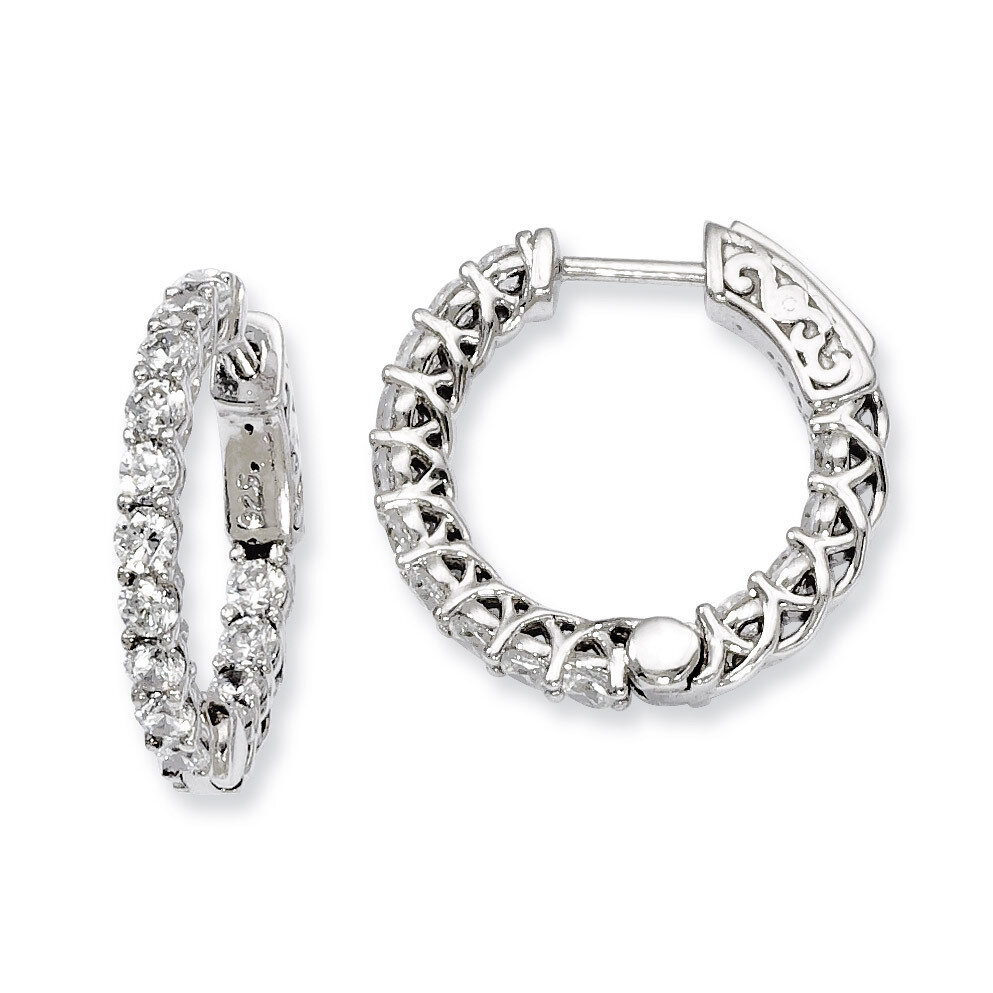 Diamond In and Out Hinged Hoop Earrings Sterling Silver Rhodium-plated QE7986