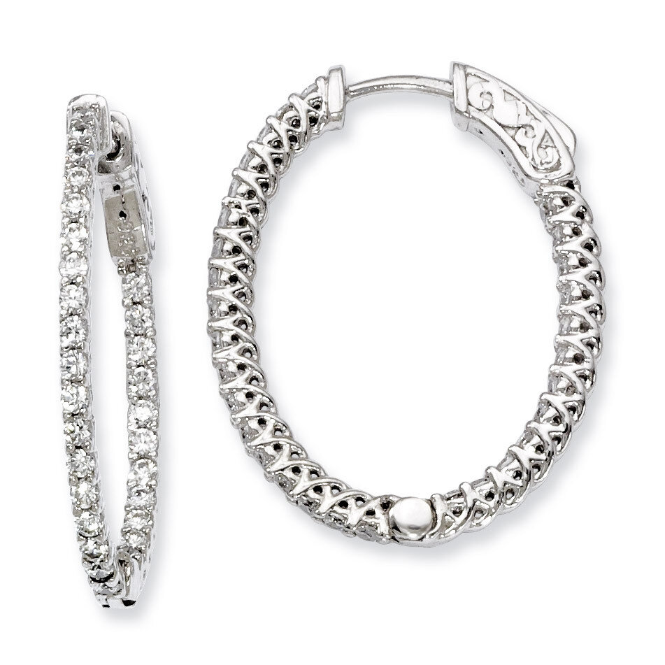 Diamond Hinged Oval Hoop Earrings Sterling Silver Rhodium-plated QE7989, MPN: QE7989, 886774299341