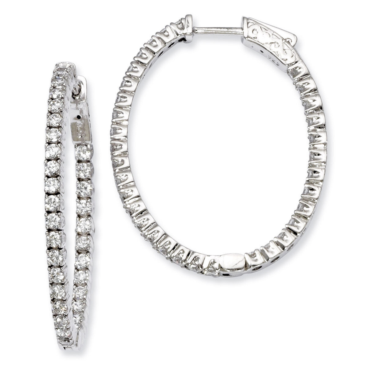 Diamond Hinged Oval Hoop Earrings Sterling Silver Rhodium-plated QE7993, MPN: QE7993, 886774726984
