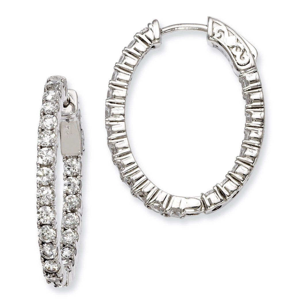 Diamond Hinged Oval Hoop Earrings Sterling Silver Rhodium-plated QE7997, MPN: QE7997, 886774299372