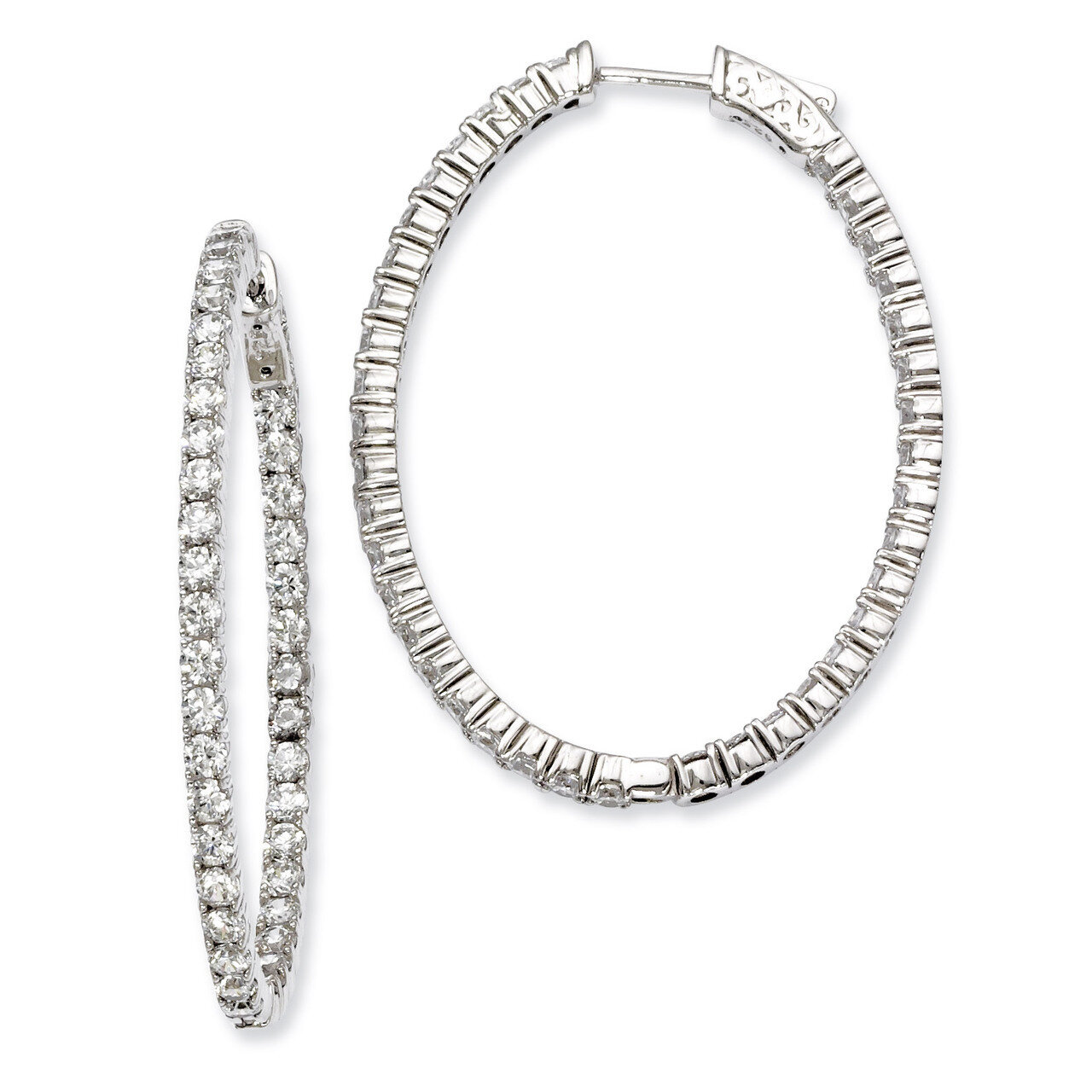 Diamond Hinged Oval Hoop Earrings Sterling Silver Rhodium-plated QE7998, MPN: QE7998, 886774727660