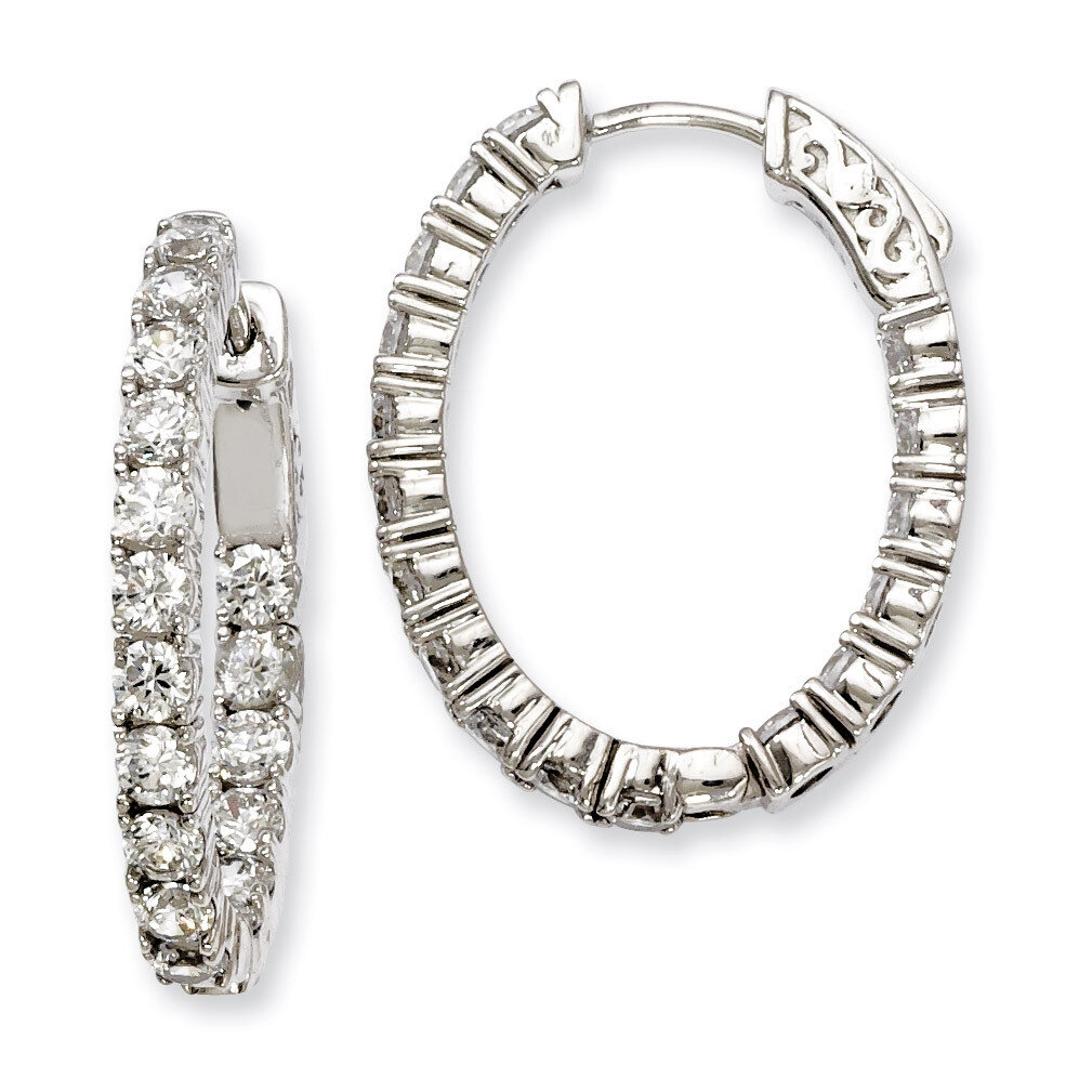 Diamond Hinged Oval Hoop Earrings Sterling Silver Rhodium-plated QE7999, MPN: QE7999, 886774299389