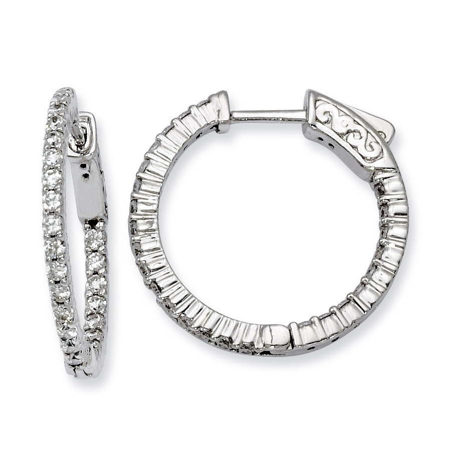 Diamond In and Out Hinged Hoop Earrings Sterling Silver Rhodium-plated QE8001