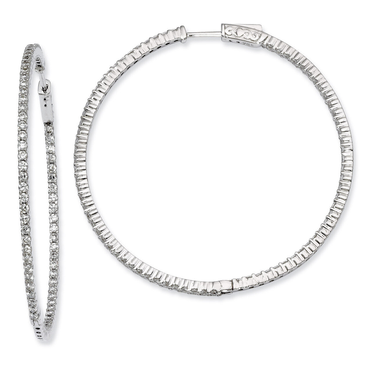 Diamond In and Out Hinged Hoop Earrings Sterling Silver Rhodium-plated QE8003, MPN: QE8003, 8839574…