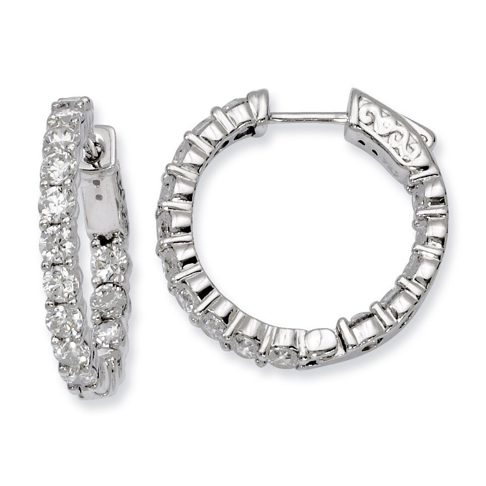 Diamond In and Out Hinged Hoop Earrings Sterling Silver Rhodium-plated QE8005, MPN: QE8005, 8867747…