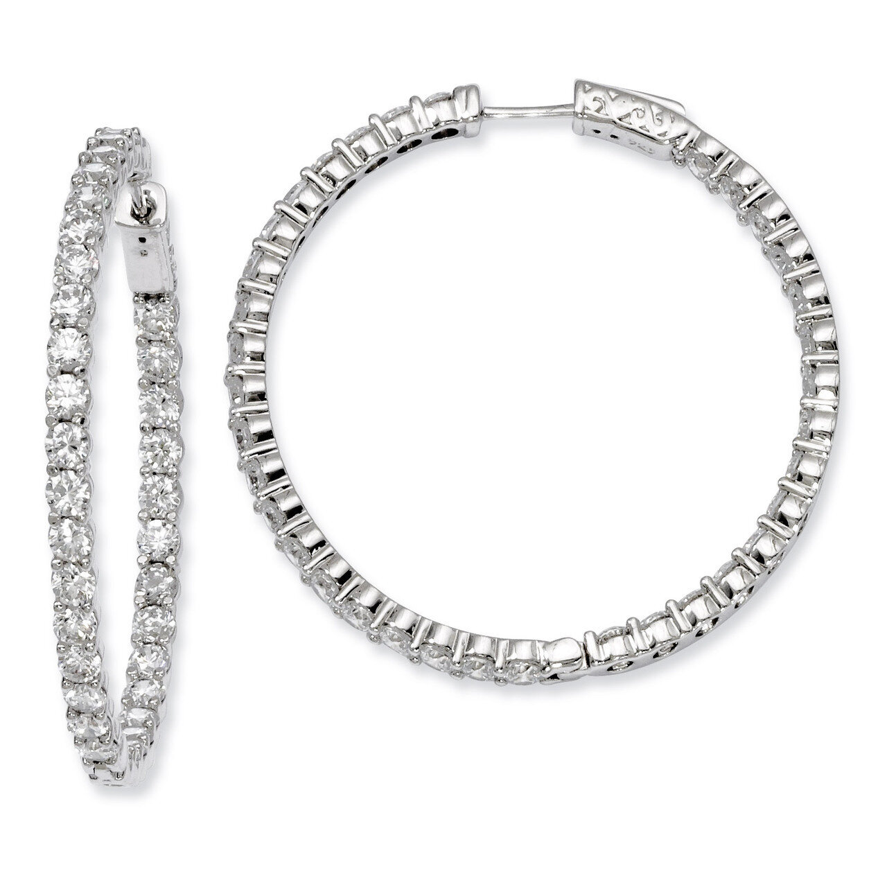 Diamond In and Out Hinged Hoop Earrings Sterling Silver Rhodium-plated QE8007, MPN: QE8007, 8867747…