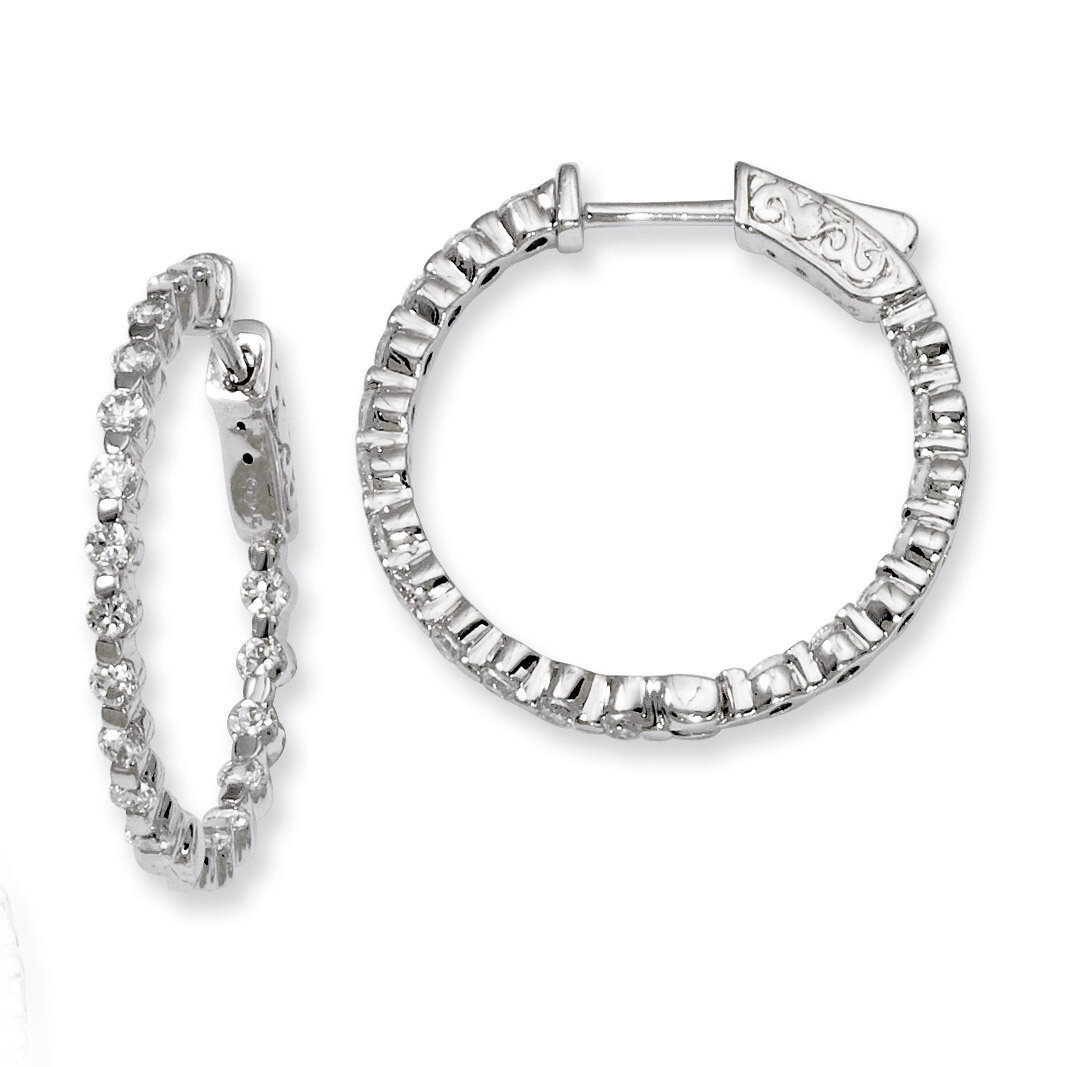 Diamond In and Out Hinged Hoop Earrings Sterling Silver Rhodium-plated QE8008, MPN: QE8008, 8867747…