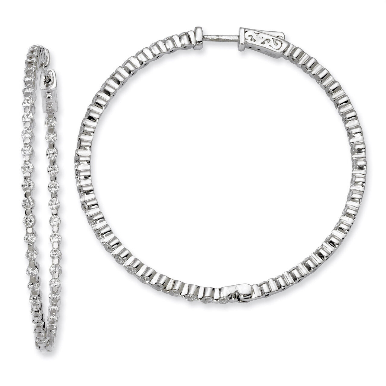 Diamond In and Out Hinged Hoop Earrings Sterling Silver Rhodium-plated QE8010, MPN: QE8010, 8867747…