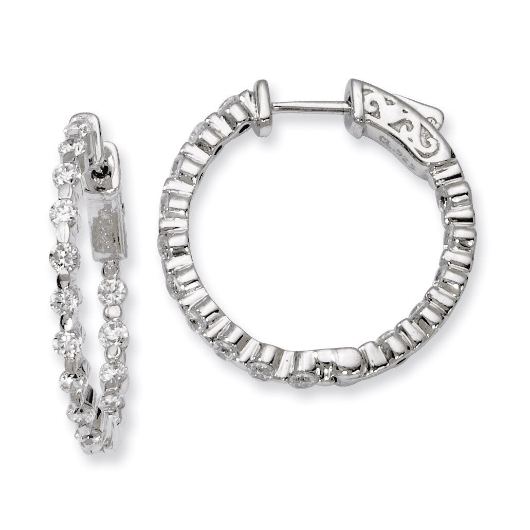 Diamond In and Out Hinged Hoop Earrings Sterling Silver Rhodium-plated QE8011, MPN: QE8011, 8867747…