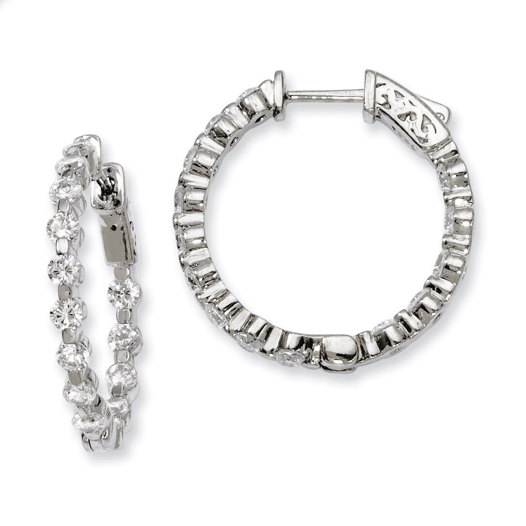 Diamond In and Out Hinged Hoop Earrings Sterling Silver Rhodium-plated QE8014, MPN: QE8014, 8839574…