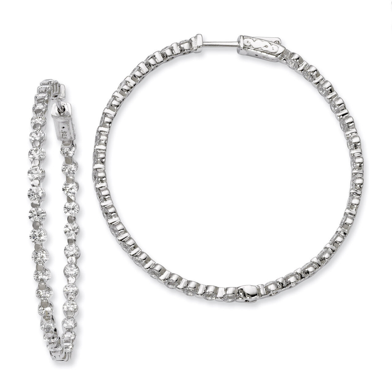 Diamond In and Out Hinged Hoop Earrings Sterling Silver Rhodium-plated QE8016, MPN: QE8016, 8867747…