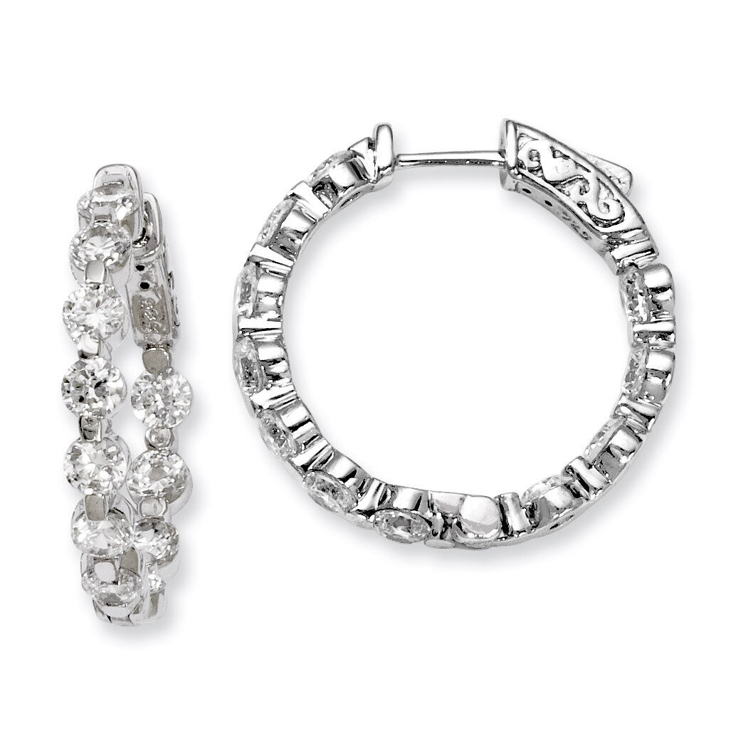 Diamond In and Out Hinged Hoop Earrings Sterling Silver Rhodium-plated QE8017, MPN: QE8017, 8867747…