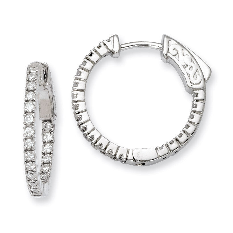 Diamond In and Out Hinged Hoop Earrings Sterling Silver Rhodium-plated QE8019, MPN: QE8019, 8867742…