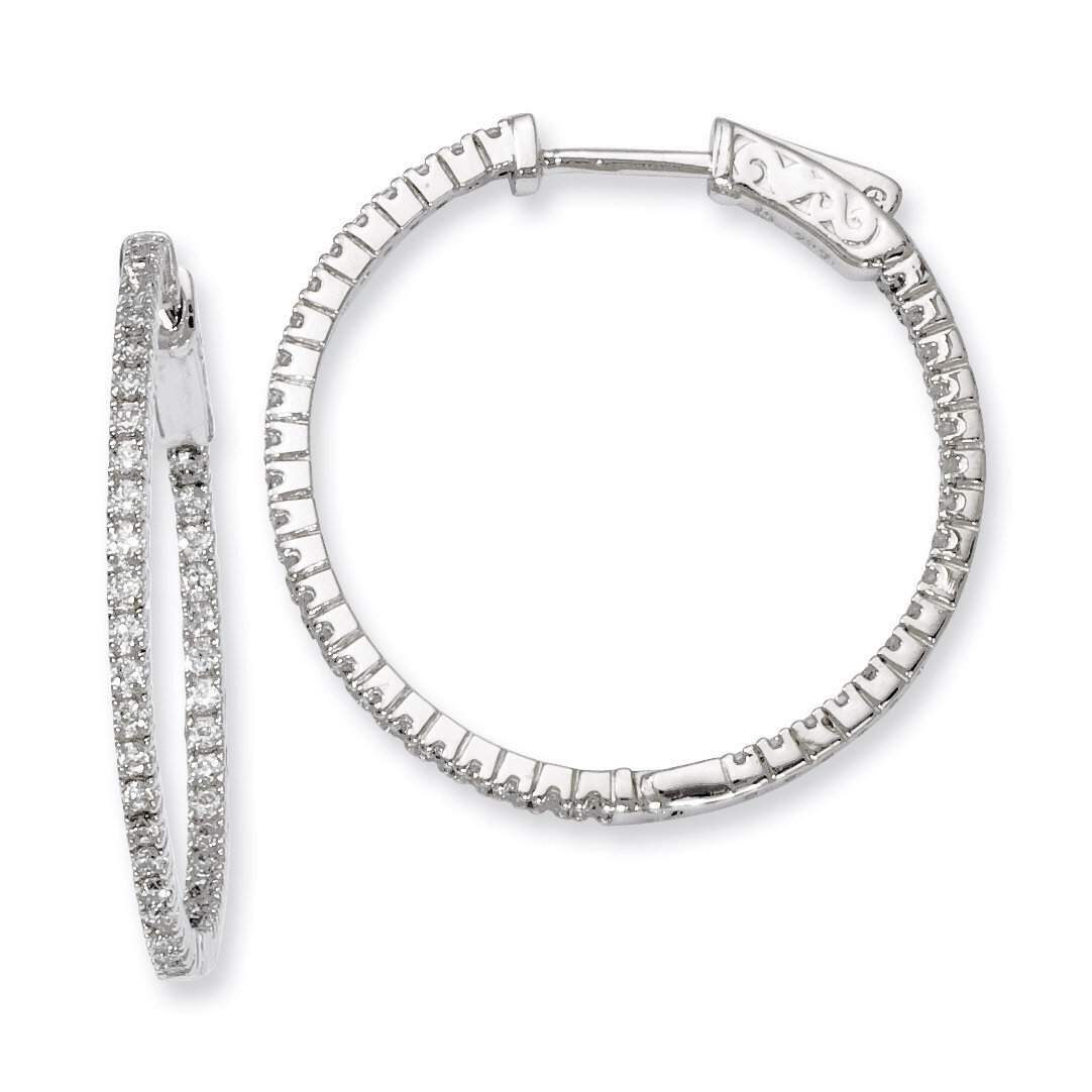 Diamond In and Out Hinged Hoop Earrings Sterling Silver Rhodium-plated QE8020, MPN: QE8020, 8867742…