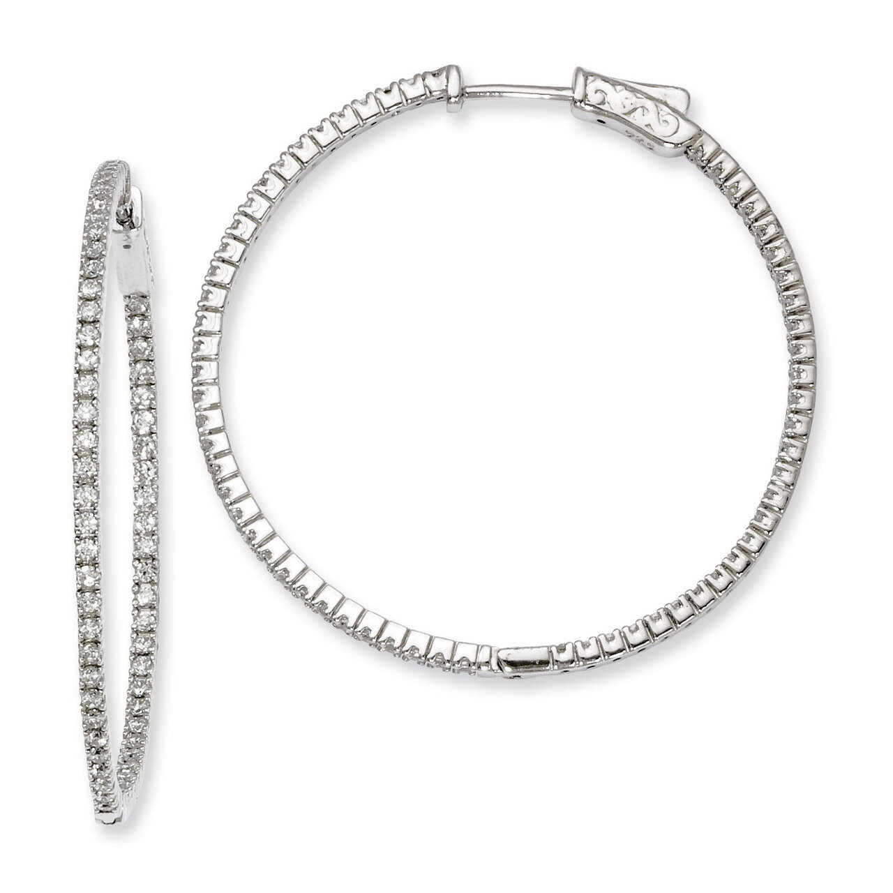 Diamond In and Out Hinged Hoop Earrings Sterling Silver Rhodium-plated QE8021, MPN: QE8021, 8867742…