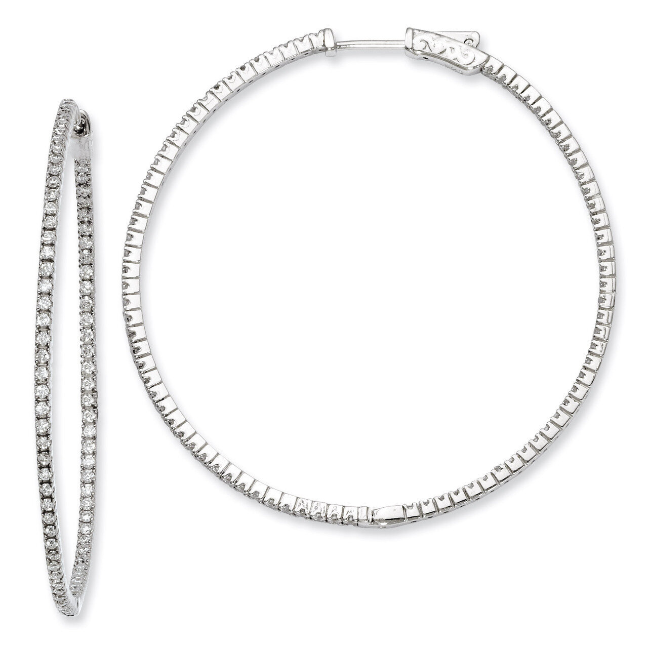 Diamond In and Out Hinged Hoop Earrings Sterling Silver Rhodium-plated QE8022, MPN: QE8022, 8867742…