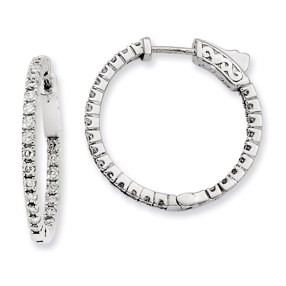 Diamond In and Out Hinged Hoop Earrings Sterling Silver Rhodium-plated QE8023, MPN: QE8023, 8867747…