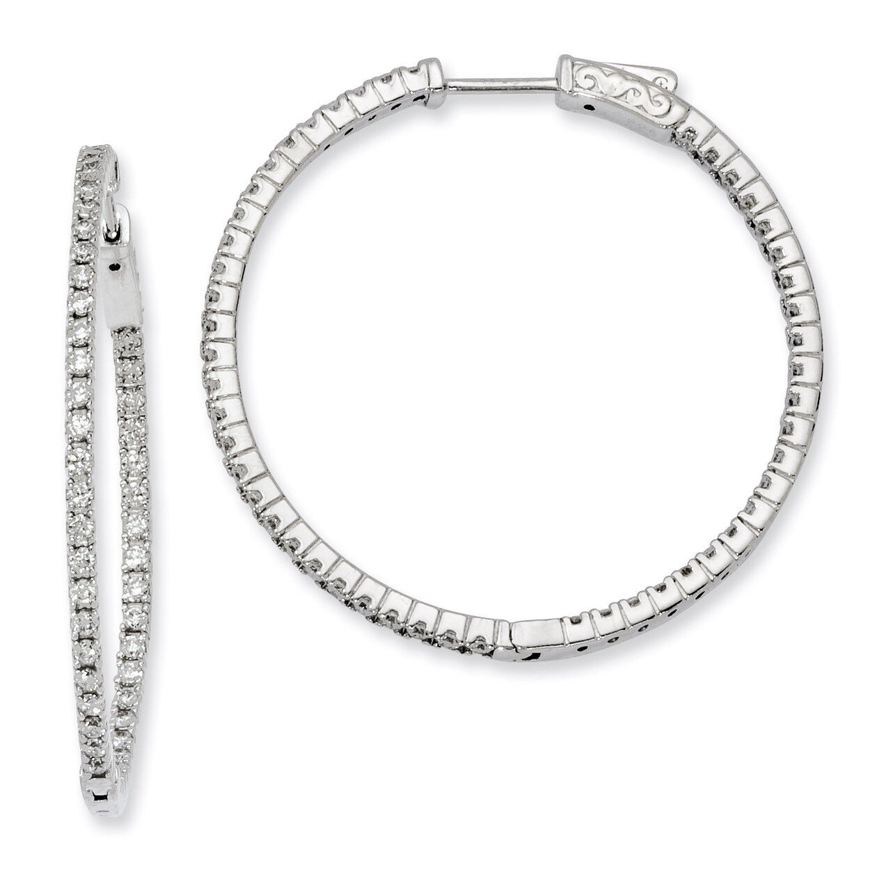 Diamond In and Out Hinged Hoop Earrings Sterling Silver Rhodium-plated QE8025, MPN: QE8025, 8867747…