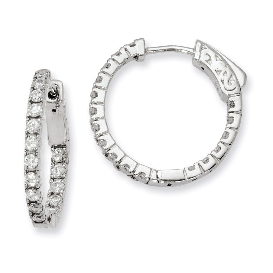 Diamond In and Out Hinged Hoop Earrings Sterling Silver Rhodium-plated QE8026, MPN: QE8026, 8867747…