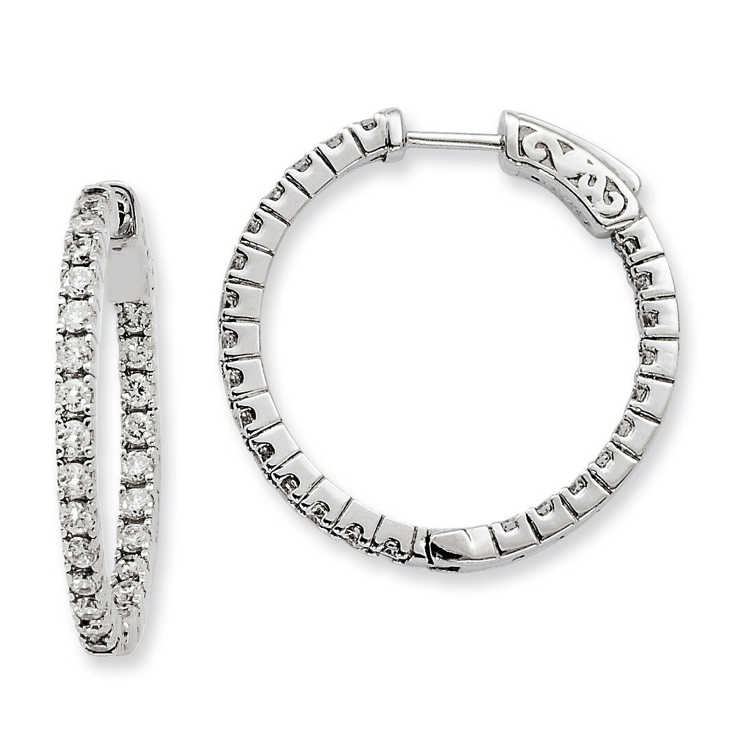 Diamond In and Out Hinged Hoop Earrings Sterling Silver Rhodium-plated QE8027, MPN: QE8027, 8867747…