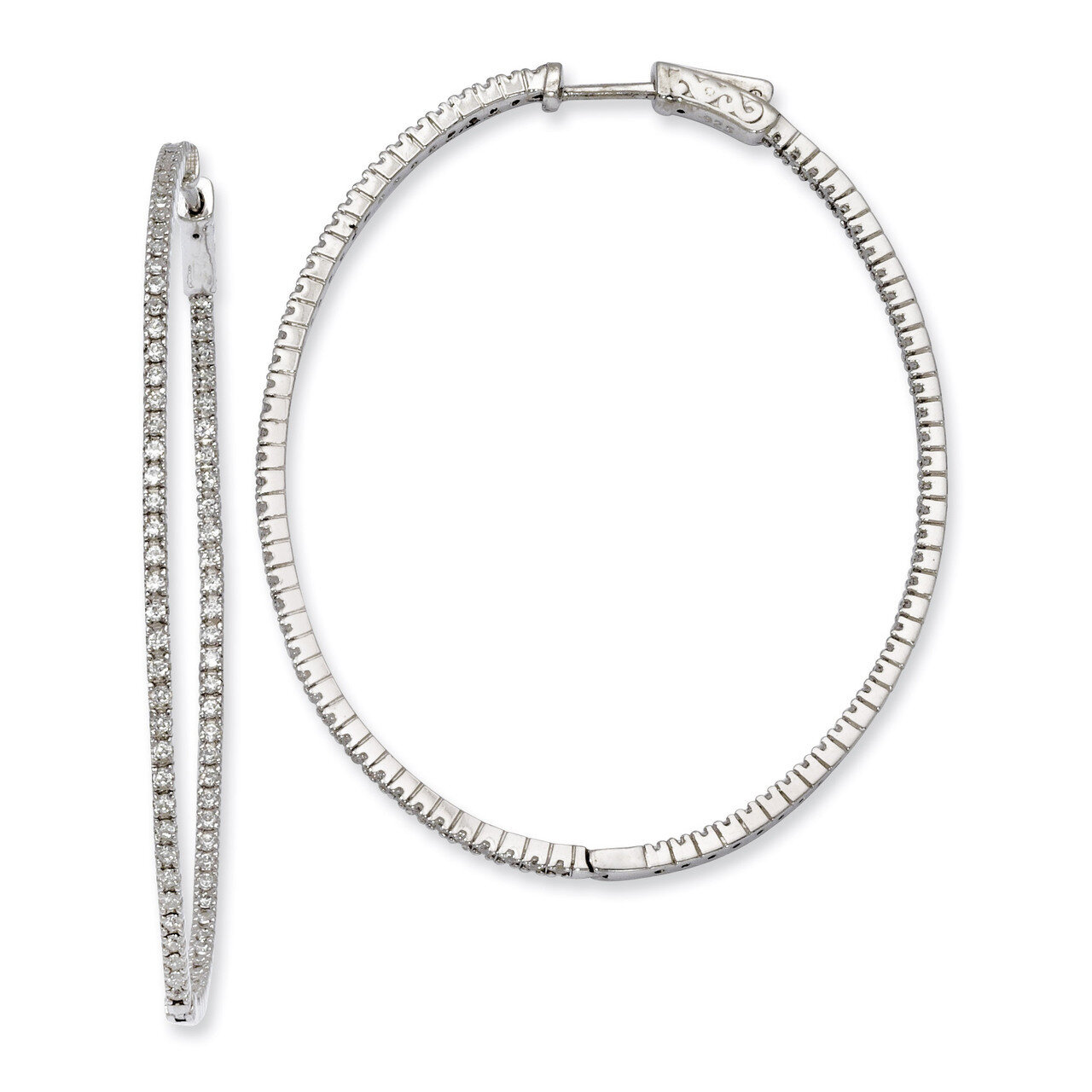 Diamond Hinged Oval Hoop Earrings Sterling Silver Rhodium-plated QE8030, MPN: QE8030, 883957434636