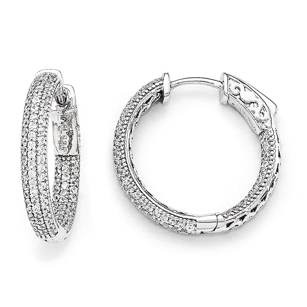 Diamond In and Out Hinged Hoop Earrings Sterling Silver Rhodium-plated QMP585, MPN: QMP585, 8867747…
