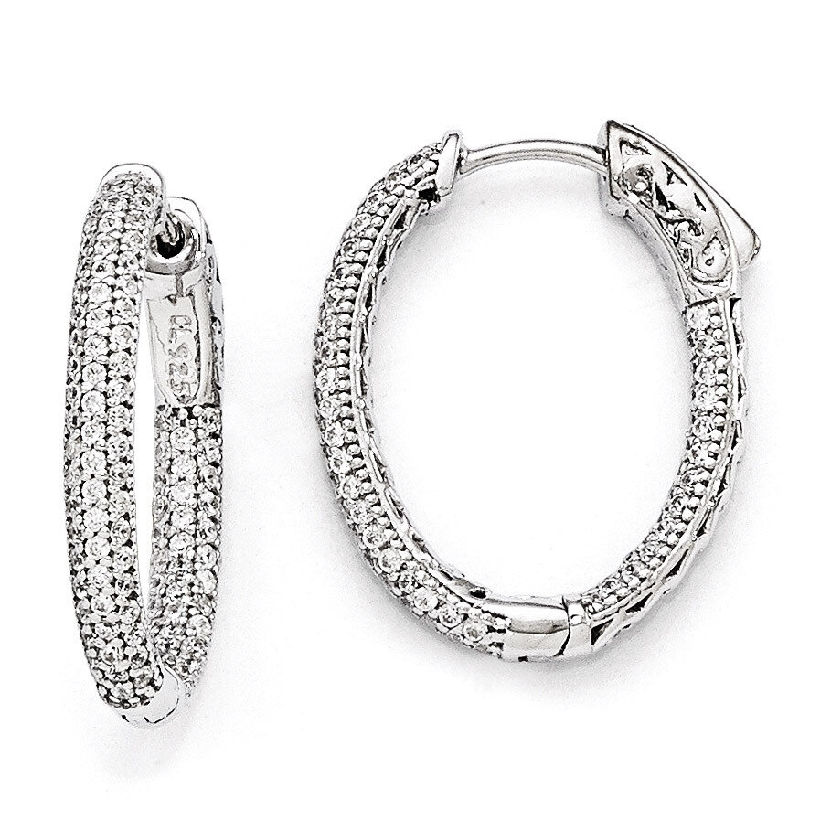 Diamond Hinged Oval Hoop Earrings Sterling Silver Pave Rhodium-plated QMP588, MPN: QMP588, 88677472…