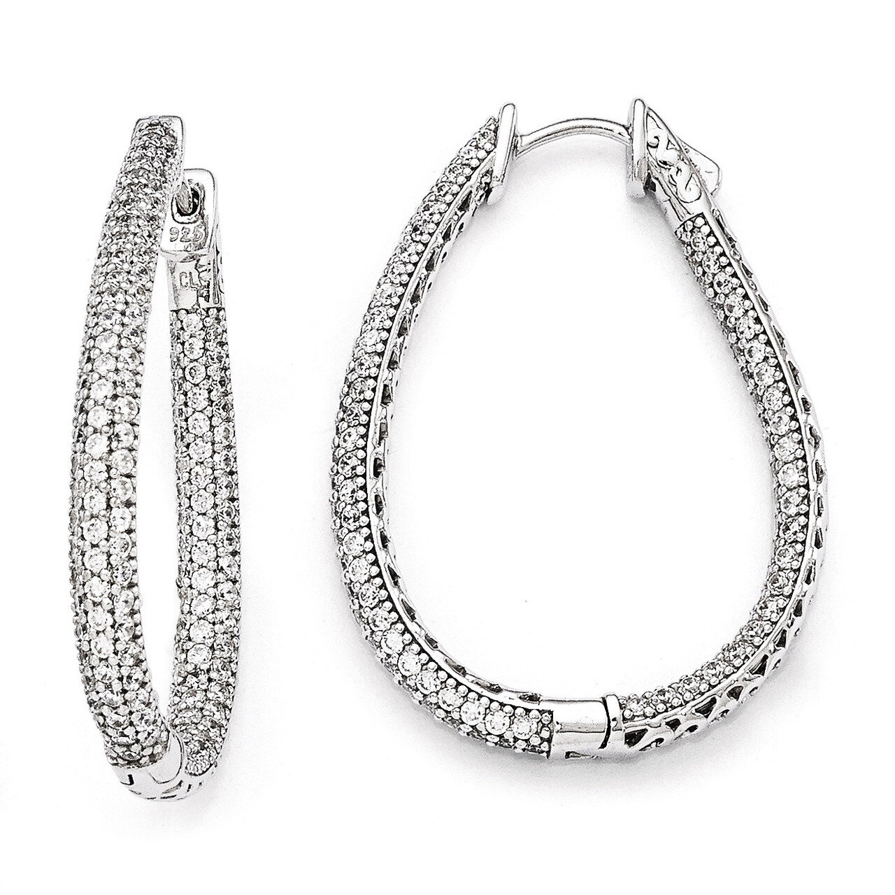 Diamond Teardrop Hinged Hoop Earrings Sterling Silver Rhodium-plated QMP591, MPN: QMP591, 886774727…