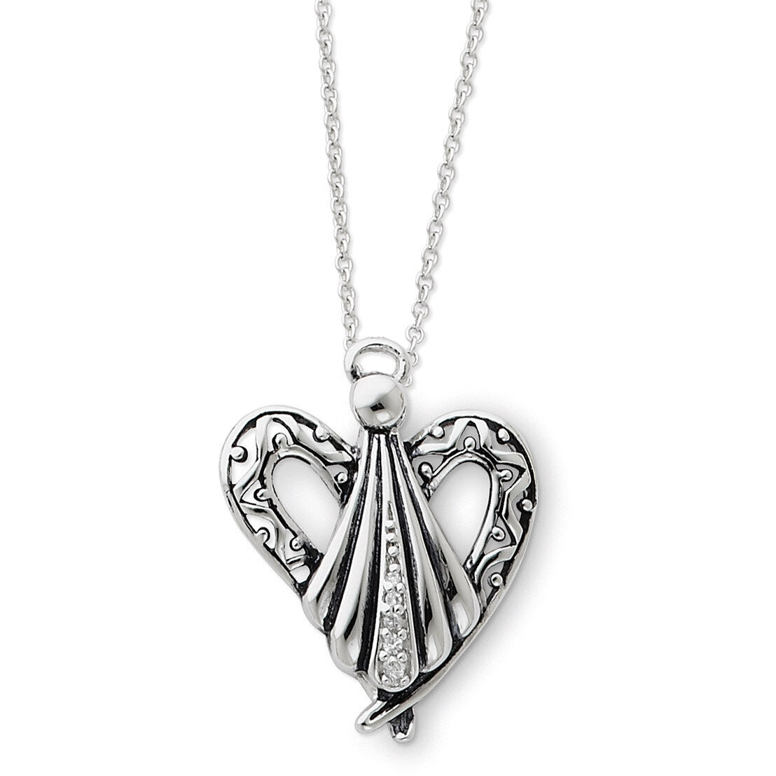 Antiqued Angel of Friendship 18 Inch Necklace Sterling Silver with Diamonds QSX153