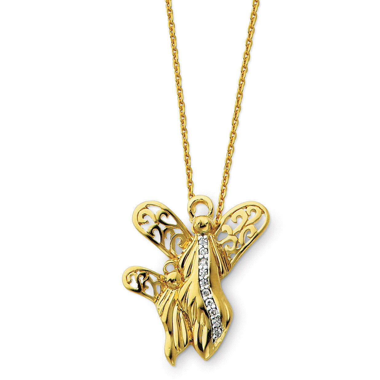 Angel of Motherhood 18 Inch Necklace Sterling Silver &amp; Gold-plated with Diamonds QSX154