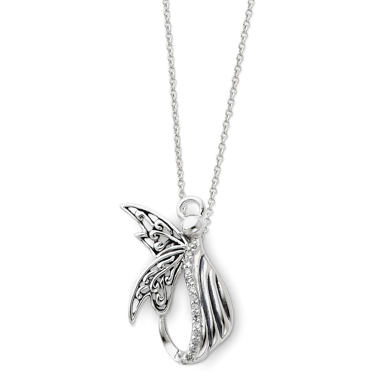 Antiqued Angel of Perseverance 18 Inch Necklace Sterling Silver with Diamonds QSX157, MPN: QSX157, …