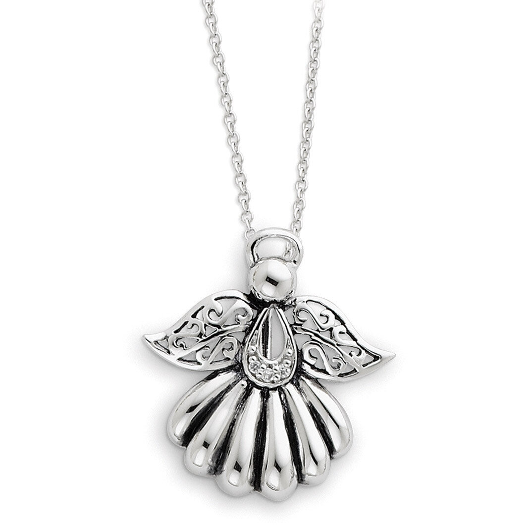 Antiqued Angel of Remembrance 18 Inch Necklace Sterling Silver with Diamonds QSX159, MPN: QSX159, 8…