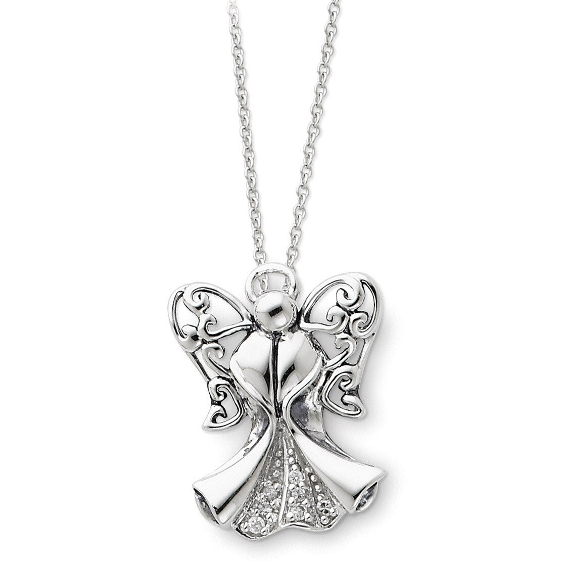 Antiqued Angel of Strength 18 Inch Necklace Sterling Silver with Diamonds QSX171, MPN: QSX171, 8839…