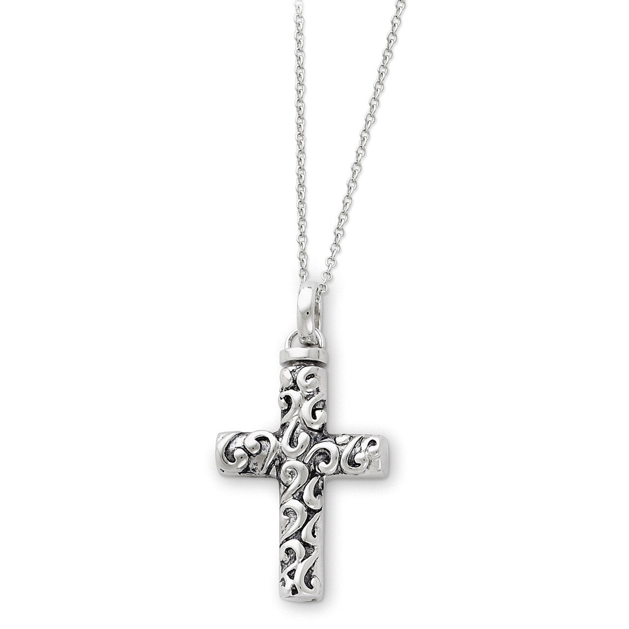 Cross Remembrance Ash Holder 18 Inch Necklace Sterling Silver Antiqued QSX177