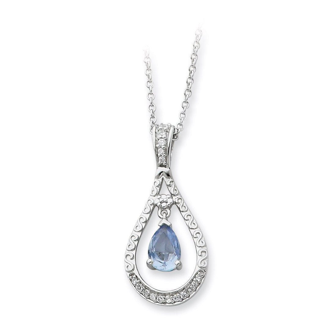 Mar. Diamond Stone Never Forget Tear 18 Inch Birthstone Necklace Sterling Silver QSX182