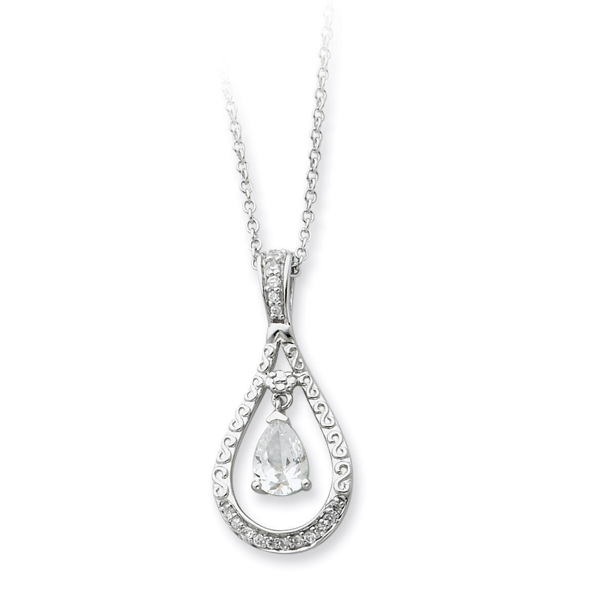 April Diamond Stone Never Forget Tear 18 Inch Birthstone Necklace Sterling Silver QSX183