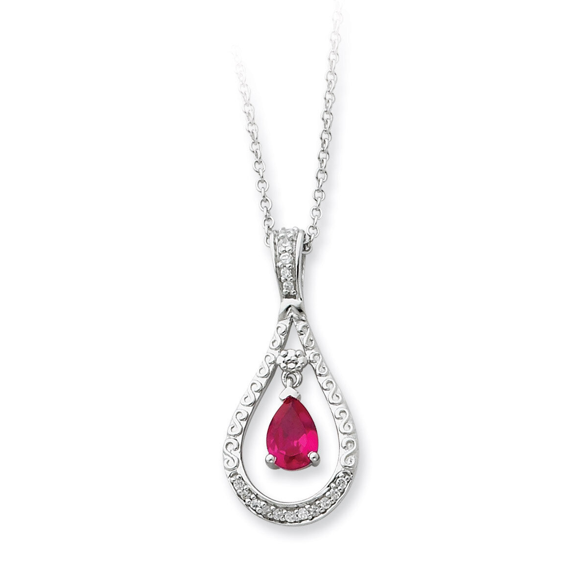 July Diamond Stone Never Forget Tear 18 Inch Birthstone Necklace Sterling Silver QSX186, MPN: QSX18…
