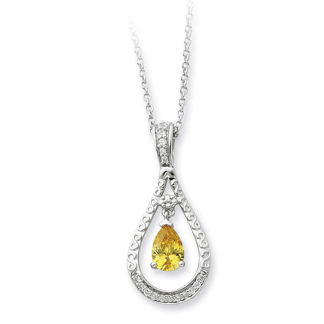 Nov. Diamond Stone Never Forget Tear 18 Inch Birthstone Necklace Sterling Silver QSX190